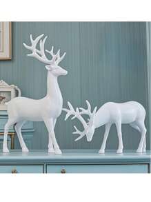 6pcs Resin Crafts White Deer Figurines Set, Elegant Deer Sculptures, Holiday Reindeer Carvings, Suitable For Home Decor, Living Room, Bedroom, Office Decoration