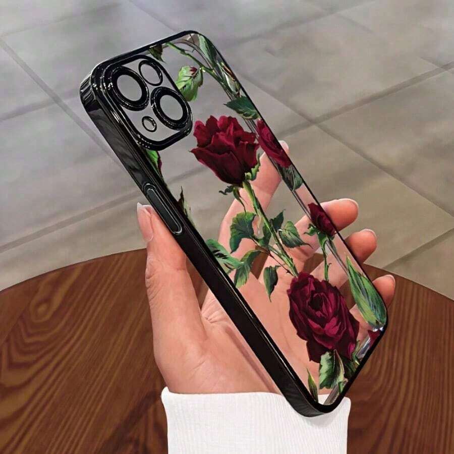Funda de TPU RedRose con lentes envolventes, diseño elegante para phone 15 Pro Max, estilo único para phone 14, material suave para phone 13 Pro, resistente a rayones para phone 12 y hermoso marco chapado para phone 11. - Negro - Ver 1