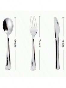 150pcs/75pcs Decorative Silverware Set (Plastic) - Including 50pcs Forks, 25pcs Knives, 25pcs Tablespoons - Reusable Wedding Cutlery Set For Dining, Parties, Dinners, Weddings, Kitchen And Valentine's Day,School Supplies