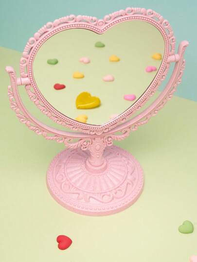 Joivida Vintage Desktop Makeup Mirror, 1pc Double Sided Heart Shaped Y2K-Style 360 Degree Swivel Magnifying Mirror Wooden Stand Table Top Vanity Mirror For Home Use, Vanity Mirror, Living Room Home Bedroom Bathroom House Decor, Travel Stuff, Wedding, Party, Birthday, Gifts For Men Mom Dad Best Friends Teacher, New Years, Accessories, Funny Gift