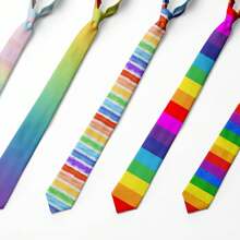 Unisex Rainbow Tie Creative Fashion Colorful Tie Pride Month Party 8cm Narrow Adjustable Soft Hand Tied Men Necktie