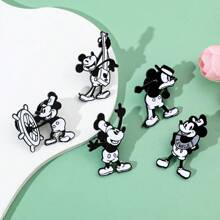 5 Peças Conjunto de Broches de Animal Cartoon Disney, Preto e Branco Capitão Mickey Mouse, Alfinete de Esmalte, Acessórios para Mochila, Roupas, Joias, Placas Metálicas, Presentes