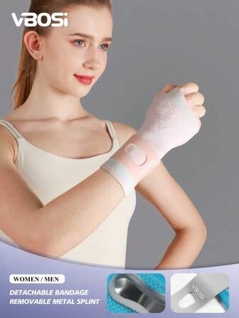 VBOSI 1-Piece Adjustable Wrist Brace For Carpal Tunnel – Palm Support With Removable Metal Splint & Straps – Left Or Right Hand For Men & Women
