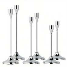 6/12pcs Silver Cone Shaped Detachable Candle Holders, Tabletop Decor, Candlelight Dinner Photo Props, Wedding Anniversary Ceremony, Home Decoration, Birthday Gifts, Suitable For Dining Table, Wedding, Catering, Party (Candles Not Included)