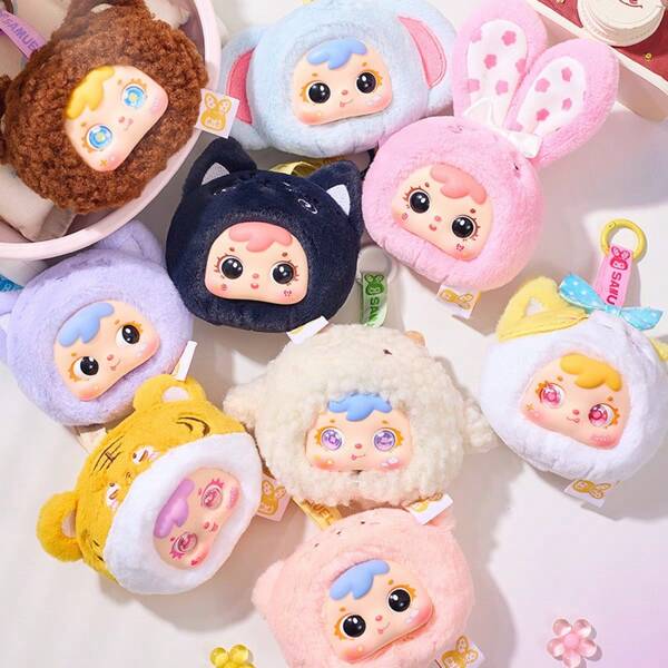 1 pieza Familia de conejitos pequeños serie de animales en miniatura, colgante de muñeca hecho a mano, decoración de regalo, colgante para mochila, decoración de coche, decoración de escritorio, decoración de habitación, [8 regulares + 1 oculto (3% de probabilidad de extracción)]