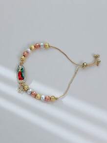 1 Peça Pulseira de Contas de Cobre Feita à Mão Clássica com Destaque para a Santa Morte, Ótima como Presente para Amigos ou Uso Diário/Festivo para Mulheres