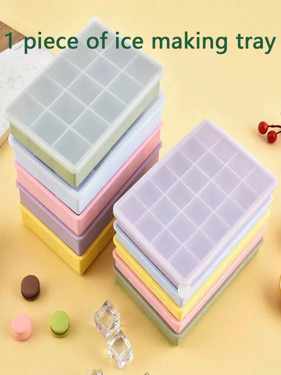 قالب ثلج سيليكوني بغطاء، شكل مربع، مقاوم للروائح والبكتيريا، للحفظ المنزلي قطعة واحدة - متعدد الألوان - مشاهدة 1