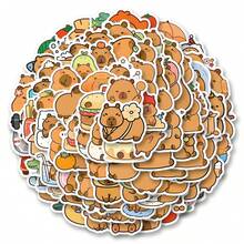 100pcs Cute Capybara Doodle Stickers, Capybara Themed Stickers, Capybara Merchandise, Adorable Stickers, Animal Stickers, Fun Stickers, Capybara Gifts, Capybara Models, Waterproof Vinyl Stickers, Stylish Laptop Sticker Set, Skateboard Stickers, Water Bottle Stickers, Notebook Stickers - Multicolor - View 2