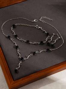 Conjunto de 4 peças de colar, pulseira e brincos vintage com design de folhas e flores de liga, presente e uso diário