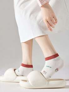 5 Pairs Mesh Design Cute Casual Japanese Style Thin Breathable & Sweat-Absorbing Short Socks For Women, Spring/Summer