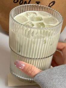 1 Striped Cup With Straw And Lid - 13.5oz/400ml, Visually Appealing Glass Cup, Heat-Resistant, Suitable For Coffee, Tea, Milk, Iced American Drinks, Dairy Drinks, Simple Drinking Cup, Christmas, Thanksgiving, Mother's Day.