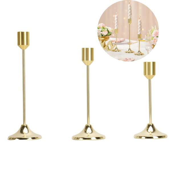 3pcs Metal Candle Holders, Tabletop Decoration For Candlelight Dinner Photos, Wedding Anniversary Party, Home Hotel Decor, Birthday Gift (Candles Not Included)