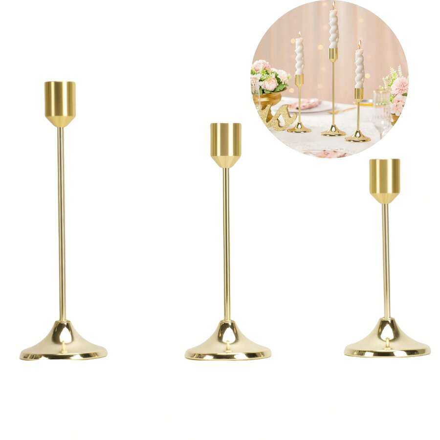 3pcs Metal Candle Holders, Tabletop Decoration For Candlelight Dinner Photos, Wedding Anniversary Party, Home Hotel Decor, Birthday Gift (Candles Not Included)