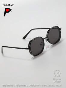 015068863-0009-SX2358 1 件夏季男/女金属几何多面时尚眼镜，时尚街头风格时尚眼镜，黑色/金色/银色/棕色，全年佩戴，厚镜框和通风孔，随机附赠 PU 或纸质眼镜盒 - 黑色 - 查看 3