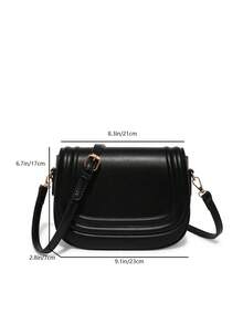 Women's Simple Solid Color Flap Saddle Bag, Ladies' Work Commute Crossbody Bag, Elegant Handbag ( Similar) - Black - View 7