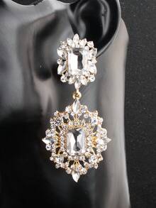 2 đôi bông tai cưới sang trọng bằng hợp kim kẽm đính đá cho nữ, bông tai thời trang cá nhân hóa cho phù dâu, phụ kiện ngày Valentine. - Vàng - Xem 5