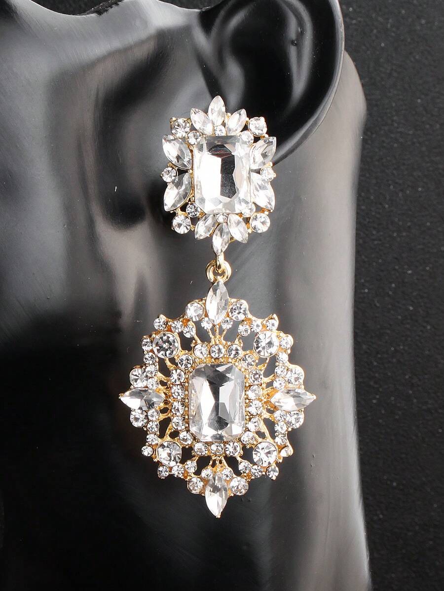 2 piezas Pendientes de boda nupciales de aleación de zinc con rhinestones lujosos, pendientes de dama de honor de boda personalizados de moda, accesorios del Día de San Valentín