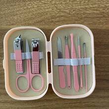 绿色14件套美甲套装不锈钢修脚套装男女指甲钳8件合1专业护理工具防溅指甲套装包括便携式脚趾甲剪、眉毛、挖耳勺，带黑色、蓝色、绿色、粉色收纳盒 - 淺粉色 - 查看 19