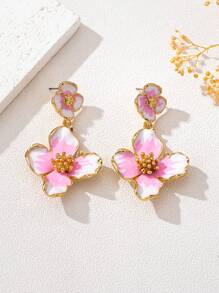 1 Pair Retro Elegant Floral Drop Earrings For Women, Pastel Pink, Suitable For Summer & Vacation Wear