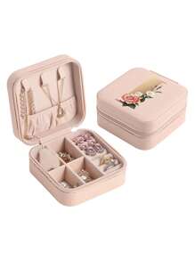 1pc Mini Floral Alphabet Jewelry Storage Box, A-Z Gold Letters, Portable Zipper Travel Jewelry Storage Box, Gift Box For Women, Multi-Function Jewelry Display Stand For Rings, Pendants, Earrings, Necklaces, Etc. - Suitable For Women, Mother, Girlfriend, Valentine's Day Gift Box.