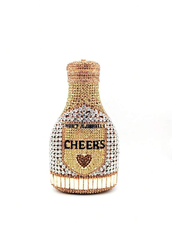 Bolsa Garrafa com Strass Champanhe e Dourada, Novos Clutches de Cristal de Luxo para Mulheres, Jantar de Formatura, Jantar, Bolsas de Diamante para Damas, Bolsa para Festa, Casamento e Jantar, Melhores Presentes com Caixa