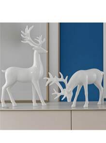 6pcs Resin Crafts White Deer Figurines Set, Elegant Deer Sculptures, Holiday Reindeer Carvings, Suitable For Home Decor, Living Room, Bedroom, Office Decoration