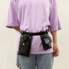2 Pieces Women's Belt Bag Designer Tactical Waist Bags Female Leather Flap Fanny Pack Shoulder Crossbody Chest Bag Purse Mobile Phone Bag