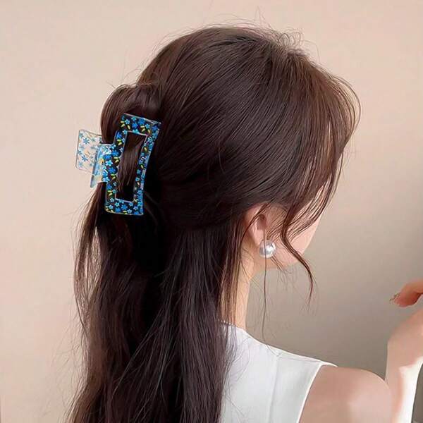 1pc ABS Plastic Casual Floral Print Hair Claw Clip, Elegant & Sweet Style