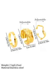 3pcs Set Stainless Steel Asymmetrical Rings For Women, Multilayer Stackable Rings Jewelry