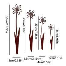 4 szt. zardzewiałych metalowych palików do kwiatów - zardzewiała sztuka ogrodowa, dekoracyjne akcenty trawnikowe, zewnętrzne metalowe dekoracje roślinne na patio, trawnik i ogród, dekoracje patio