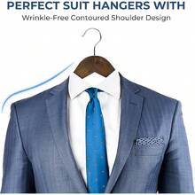 Multifunctional High Grade Solid Wooden Suit Hangers, Coat Hangers, Walnut Finish, 20-Pack - Retro Finish - View 3