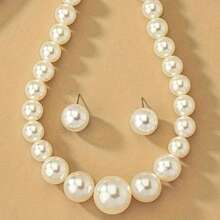 Conjunto de joyas de aretes y collar estilo vintage minimalista europeo con perlas falsas