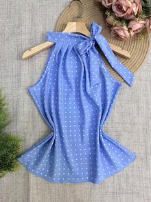 Polka Dot Tie Tank Top - Baby Blue - View 1
