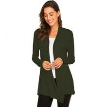 Newchoice Womens Casual Lightweight Long Sleeve Cardigan Soft Drape Open Front Fall Dusters (S-3XL) - Olive Green - View 2
