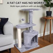 Cat Tree Cat Climbing Frame Scratch Post Spacious Space Multi Layer Cat Tower Toy Supplies With Hanging Plush Balls - Grey - View 3