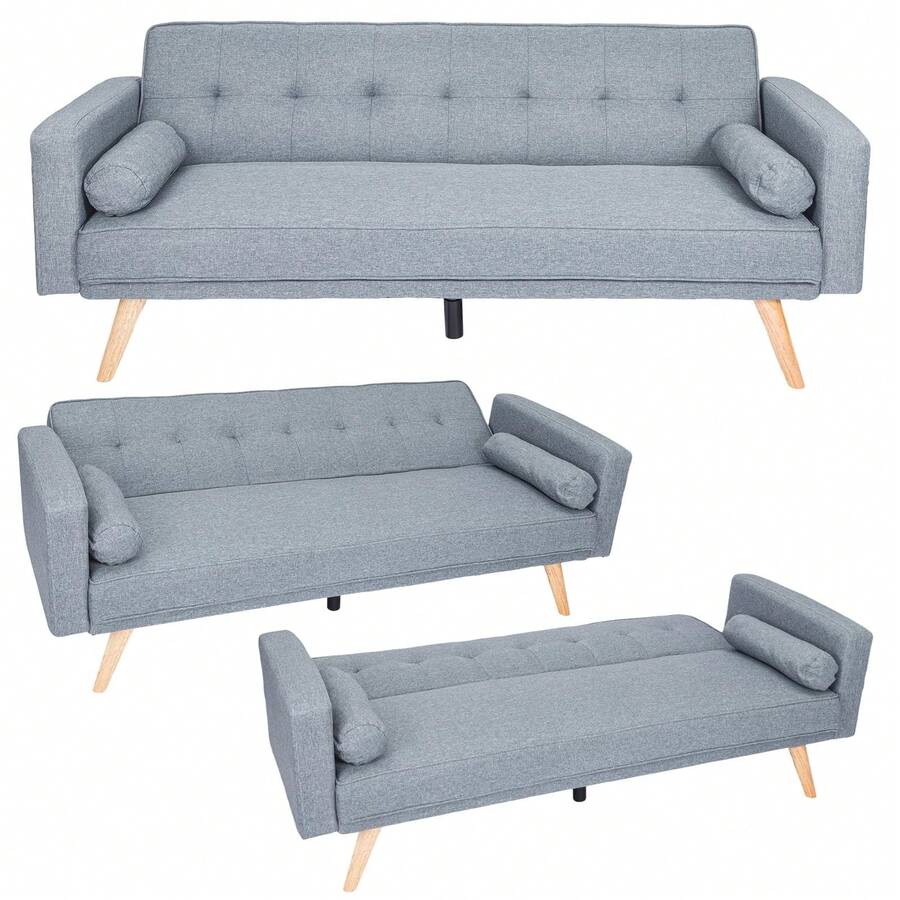 3 Seater Sofas Modern Sofa Beds With Wooden Legs Adjustable Angle Sofas & Couches With 2 Armrests For Living Room/Spare Room/Guest Room Dark Gray - Grey - View 1