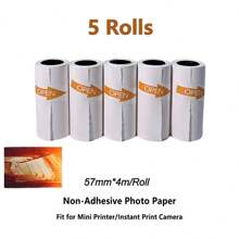 5 Rolls Mini Thermal Printing Paper, Portable Photo Labels For Instant Cameras, Perfect For Family Memory Collections, Memo Learning, Featuring A Smooth White Surface, Photo Printing Supplies, Notes, Images, Diaries, Ink-Free, With A Matte Finish