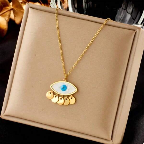 Collier élégant avec pendentif d'œil bleu ovale
