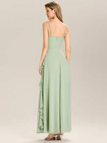EVERPRETTY Flowy Ruffle V-Neck Sage Green Bridesmaid Dress, Suitable For Weddings, Birthdays, Formal Occasions - Mint Green - View 3