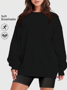 Speed mate Women's Oversized Drop Shoulder Sweatshirt - Solid Color Long Sleeve Crewneck Pullover Top For Fall Winter | Casual Loose Fit Sporty Sweatshirts