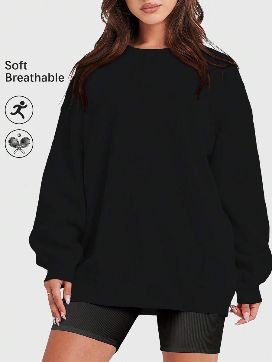 Speed mate Women's Oversized Drop Shoulder Sweatshirt - Solid Color Long Sleeve Crewneck Pullover Top For Fall Winter | Casual Loose Fit Sporty Sweatshirts