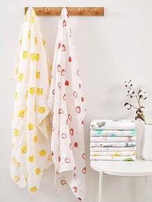 1件柔软透气婴儿平纹细布襁褓毯，110*110厘米 - 彩色 - 查看 9