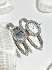 1 relógio de pulso, dourado, prateado, com diamantes, luxuoso, de marca requintada, elegante, de aço inoxidável, à prova d'água, adequado para uso diário, para presentes femininos