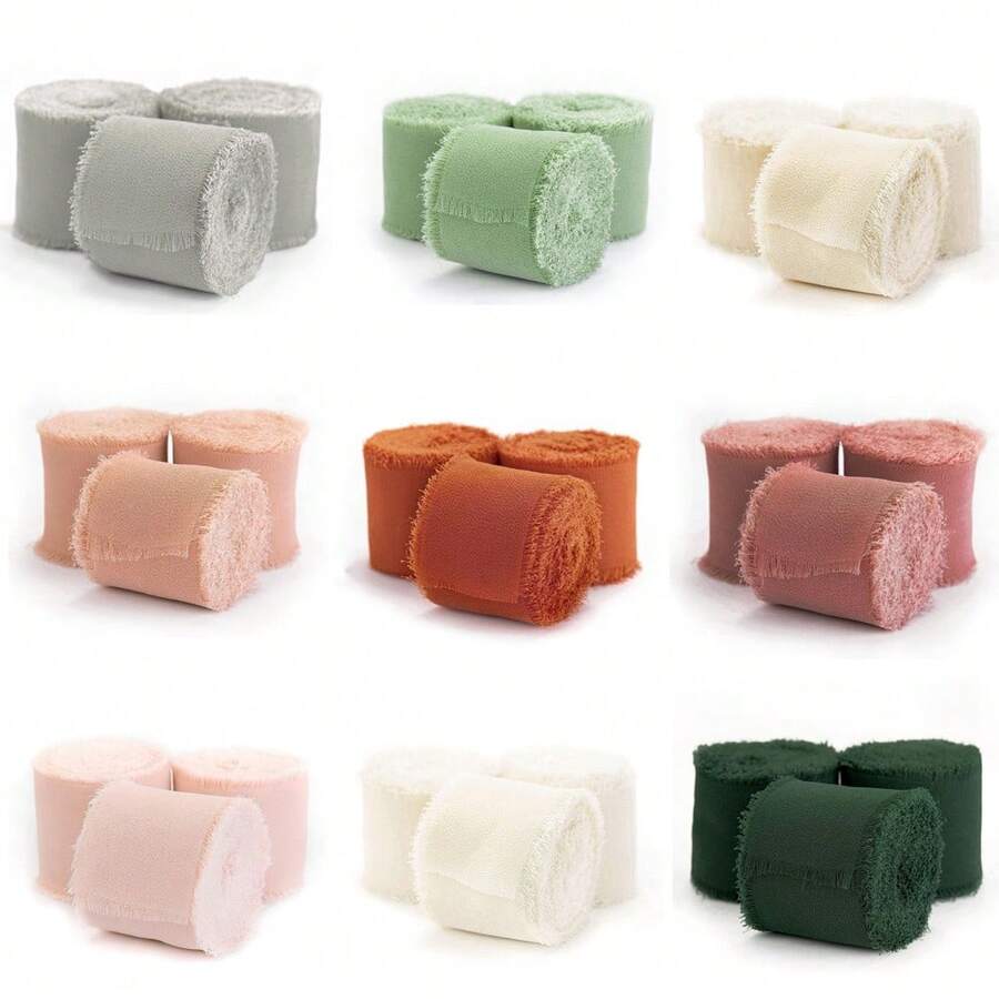 Satin Hand-Torn Fringe Ribbon New Year Ribbon, Hen Party Bag,Party Bag Filler, Soft Decorative Headband Flower Arrangement Satin Ribbon Christmas Ribbon, Hand-Torn Fringe Ribbon Chiffon Ribbon - Multicolor - View 1