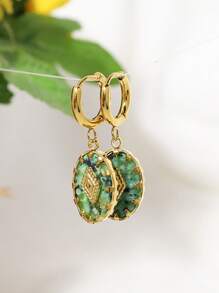 LOS PENDIENTES ANTAARA Pendientes de acero de titanio con piedra natural de pino, que no se desvanecen, de moda exclusiva, con un alto sentido de lujo ligero