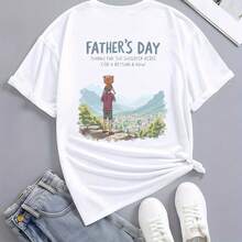 Father And Child Shoulder Ride View All Sean 220g Cotton Single Sided Printed Crew Neck Short Sve T Shirt220g Linen Blend, Turquoise Green Background Printed With Mountains, Improved Straight Cut With Wide Waist. The Cuffs Are Lined With Abion-Resistant Suede, And The Back Is Wrinkled To Ence Working Convenience. The Dress Was Drated With A Chinese Poem By Wang Wei, "After The New Rain On The Empty Mountain", Accompanied By Bamboo Tea And Dry Landscape Ornats. "For Uncles Who Retire To The Countryside, Taoyuan Is In The Hs Of The Clouds" - White - View 1