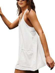 Women's Summer Sleeveless Mini Dress With Built-In Shorts - 白色 - 查看 4