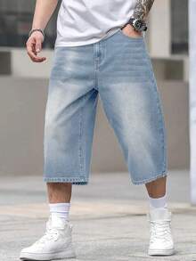 Men's Loose Wide-Leg Casual Denim Bermuda Shorts Jorts - Light Wash - View 4