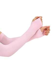 1 Pair Of Solid Color Long Gloves Without Fingers, Outdoor Sun Protection Sleeves, UV Resistant Thin Design