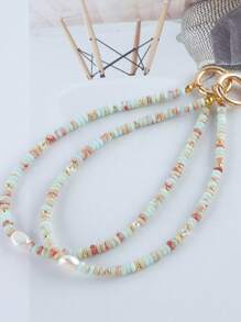 GO2CJBEADS 1pc Casual 4x2mm Synthetic Agalmatolite Stone Beads Pearl Charm Phone Chain Lanyard For Gift